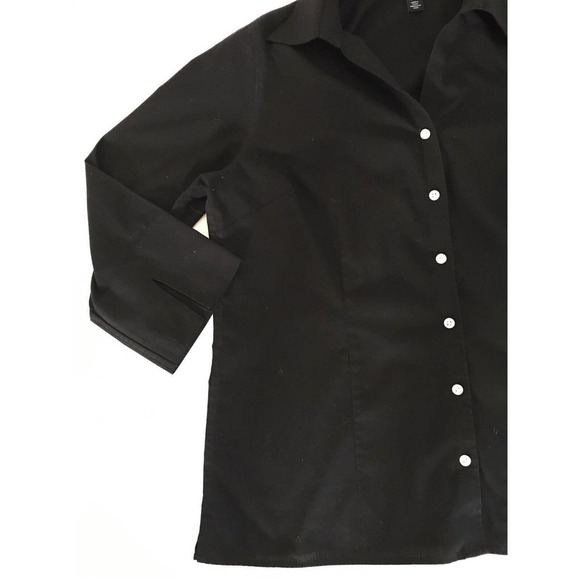 Lands' End | Dress Shirt Size 12 Button Down Fitted Stripped 3/4 Sleeves Black - Picture 7 of 8